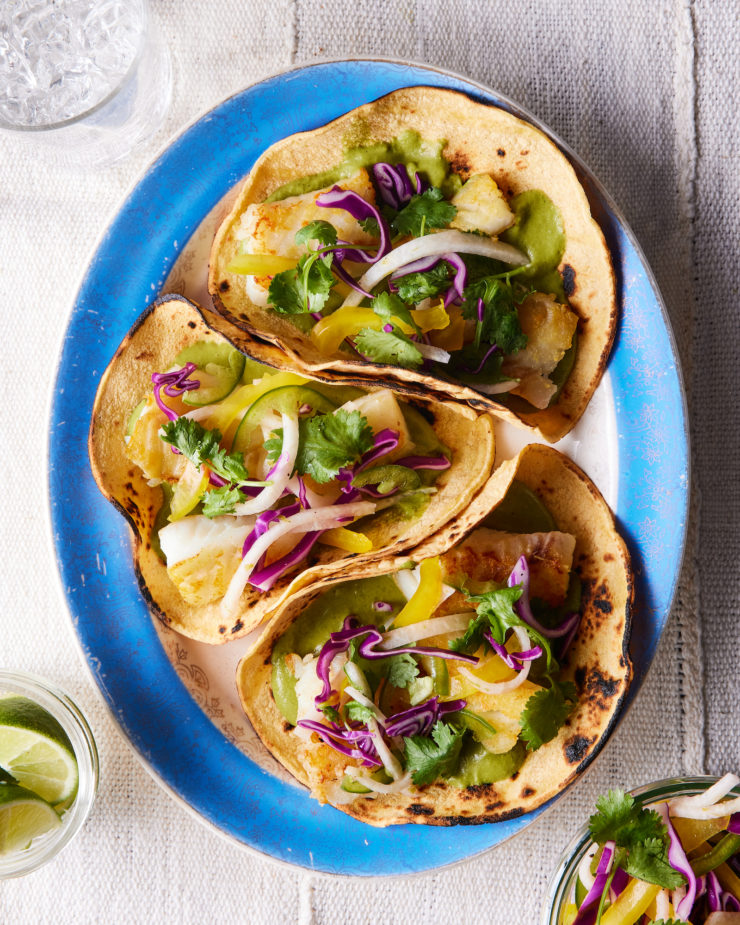 Fish Tacos with Creamy Poblano Sauce and Jicama Slaw | Fish | Eitan Bernath